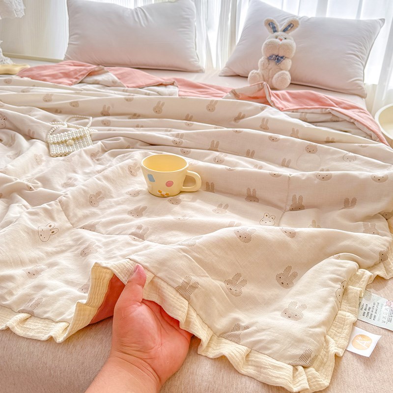 韩系全棉a双层纱夏被夏季花边空调被学生宿舍单人夏凉被薄款小被