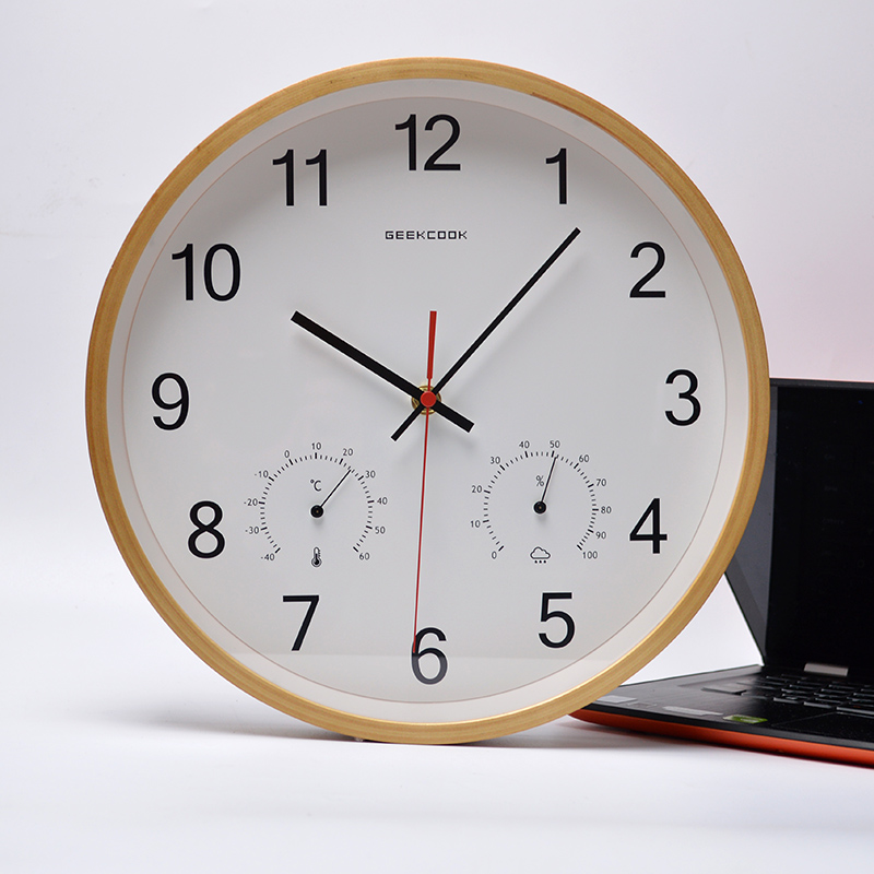 现代简约客厅挂钟超静音温湿度挂墙创意壁挂时P尚家用时钟圆形钟