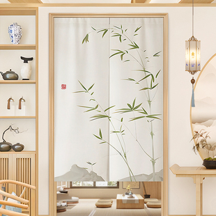 竹报平安中式竹子门帘隔断帘玄z关卧室客厅装饰挂帘中国风布艺短