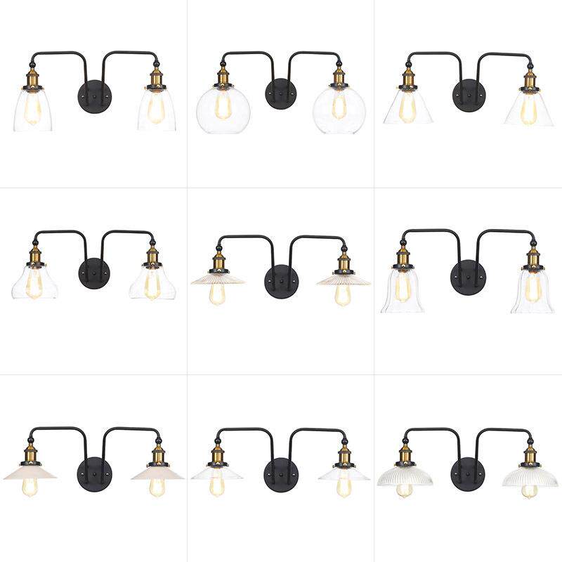 RH工业风格北欧 创意个性卧室室内地中海咖啡馆 铁艺双头玻璃壁灯