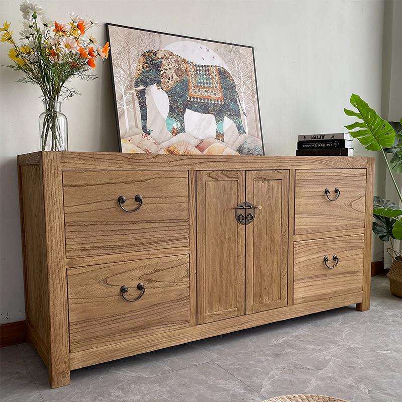 老榆木电视柜新中式客厅实木抽屉柜卧室原木储物收纳柜