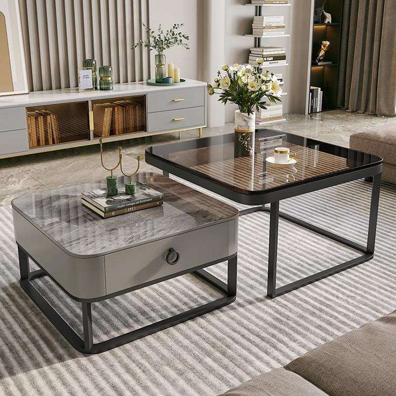 茶几客厅家用小户型简约现代轻奢会客2023新款意式岩板方形茶几桌