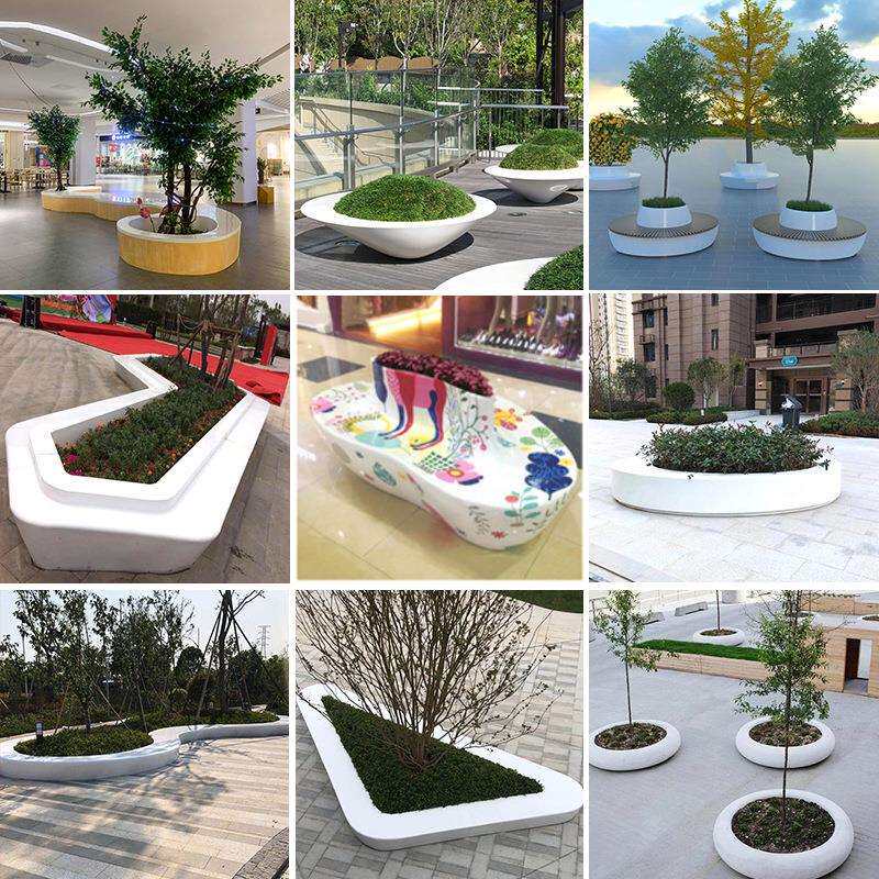 玻璃钢树池坐凳户外异形长条凳大型绿化园林商场学校公园公共座椅