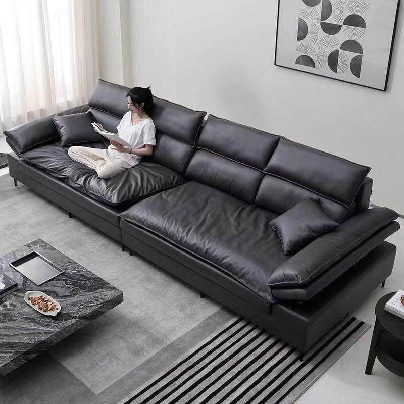 帆船布艺沙发客厅新款超宽坐深高靠背意式轻奢猫爪皮直排贵妃沙发