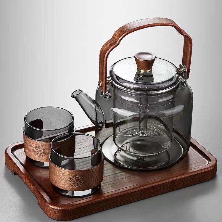 玻璃煮茶壶现货 家用大容量耐高温烧水壶围炉煮茶玻璃提梁壶