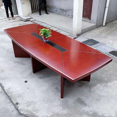 接待办公会议桌油漆实木皮椭圆长桌简约现代大小型会议室桌椅组合