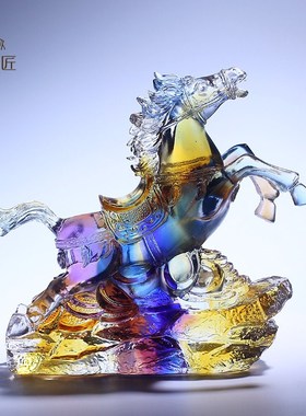 创意招财琉璃马工艺品摆件12生肖家居客厅办公室玄关装饰开业礼物