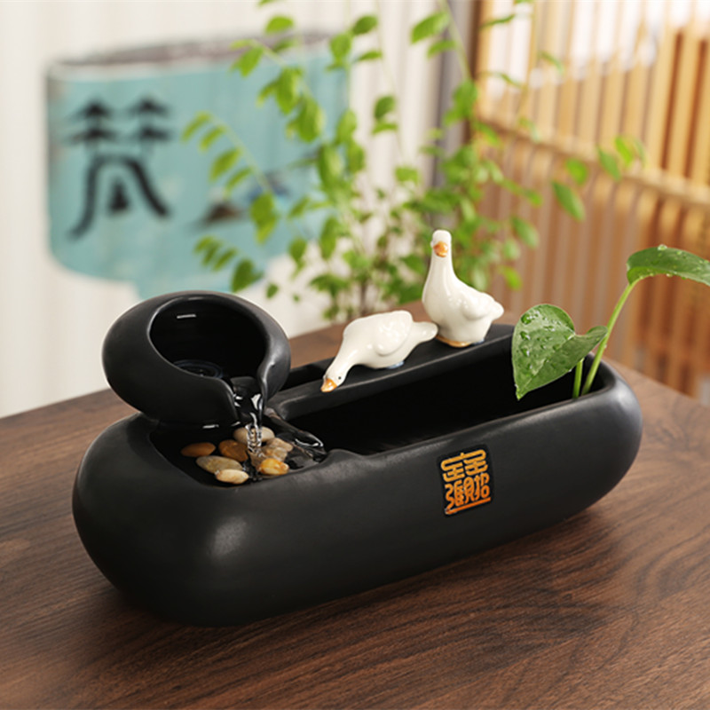 招财流水生财循环小型桌面客厅茶桌F办公室装饰品循环水景观开业