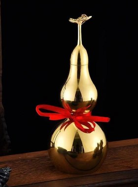 风水纯铜葫芦摆件k镇宅招财有叶光面葫芦工艺礼品家居客厅装饰摆