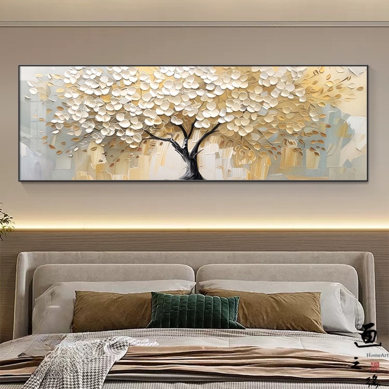 大芬油画村客厅沙发背景墙装饰画现代简约发财树高级卧室床头挂画图片