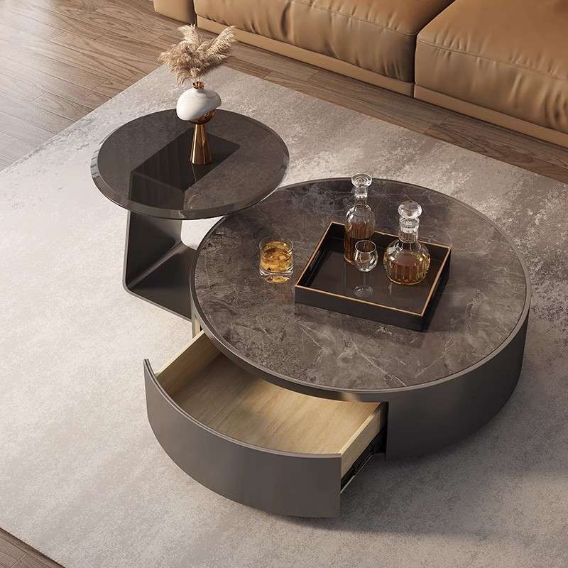 岩板茶几轻奢现代简约客厅家用意式小户型设计师圆形边几茶桌台
