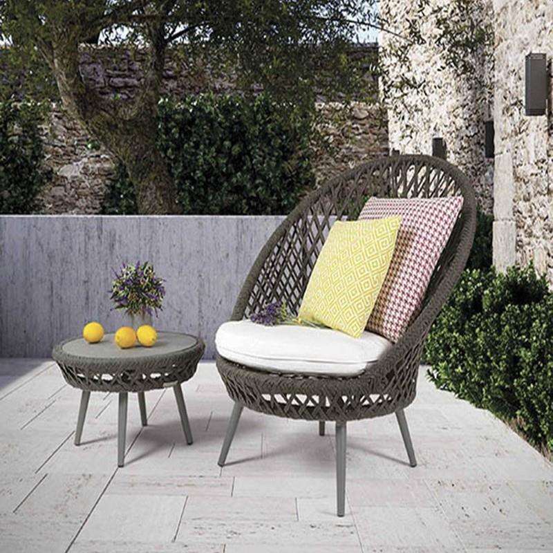 北欧户外藤编沙发茶几套装庭院阳台室外露台休闲单人小藤椅高背椅