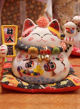 招财猫小号可爱办公室桌面摆件陶瓷储蓄罐日式家居车载装饰品福缘