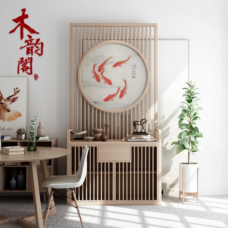 屏风隔断客厅新中式入户玄关柜实木移动现代简约屏风柜进门鞋柜