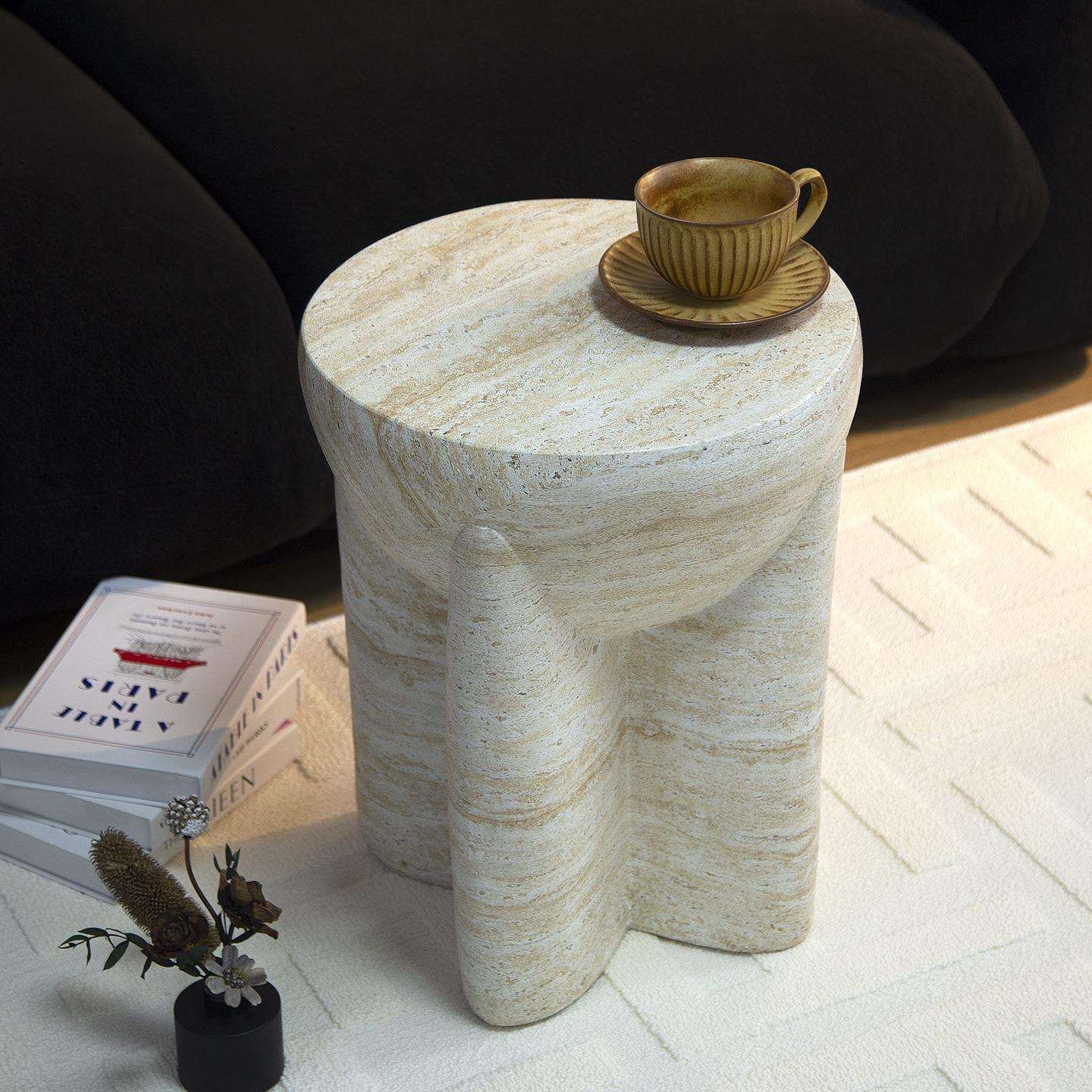 现代仿洞石几何边几民宿公寓客厅简约沙发茶几阳台创意可移动角几