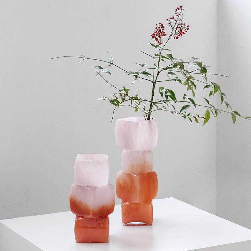 中古风渐变落日红几何方块花瓶餐桌软装酒店电视柜台面装饰品摆件,标准件/零部件/工业耗材,车间地垫,淘宝优惠券,粉丝福利购,淘宝优惠卷