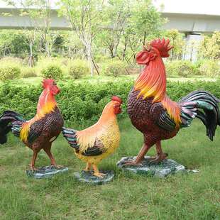 园林景观玻璃钢雕塑庭院别墅装饰品户外仿真动物农场大公母鸡摆件