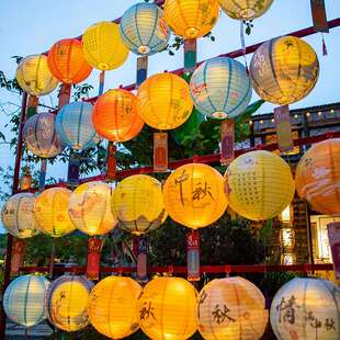 纸灯笼中秋节中国风猜灯谜带灯挂饰装饰品中式发光花灯场景布置