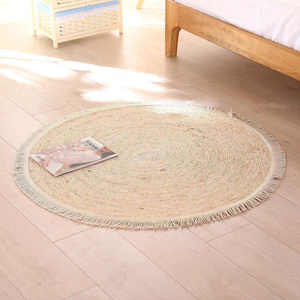 圆形客厅入户地毯卧室床边纯手工编织流苏地垫民宿酒店墙面装饰品,标准件/零部件/工业耗材,车间地垫,淘宝优惠券,粉丝福利购,淘宝优惠卷