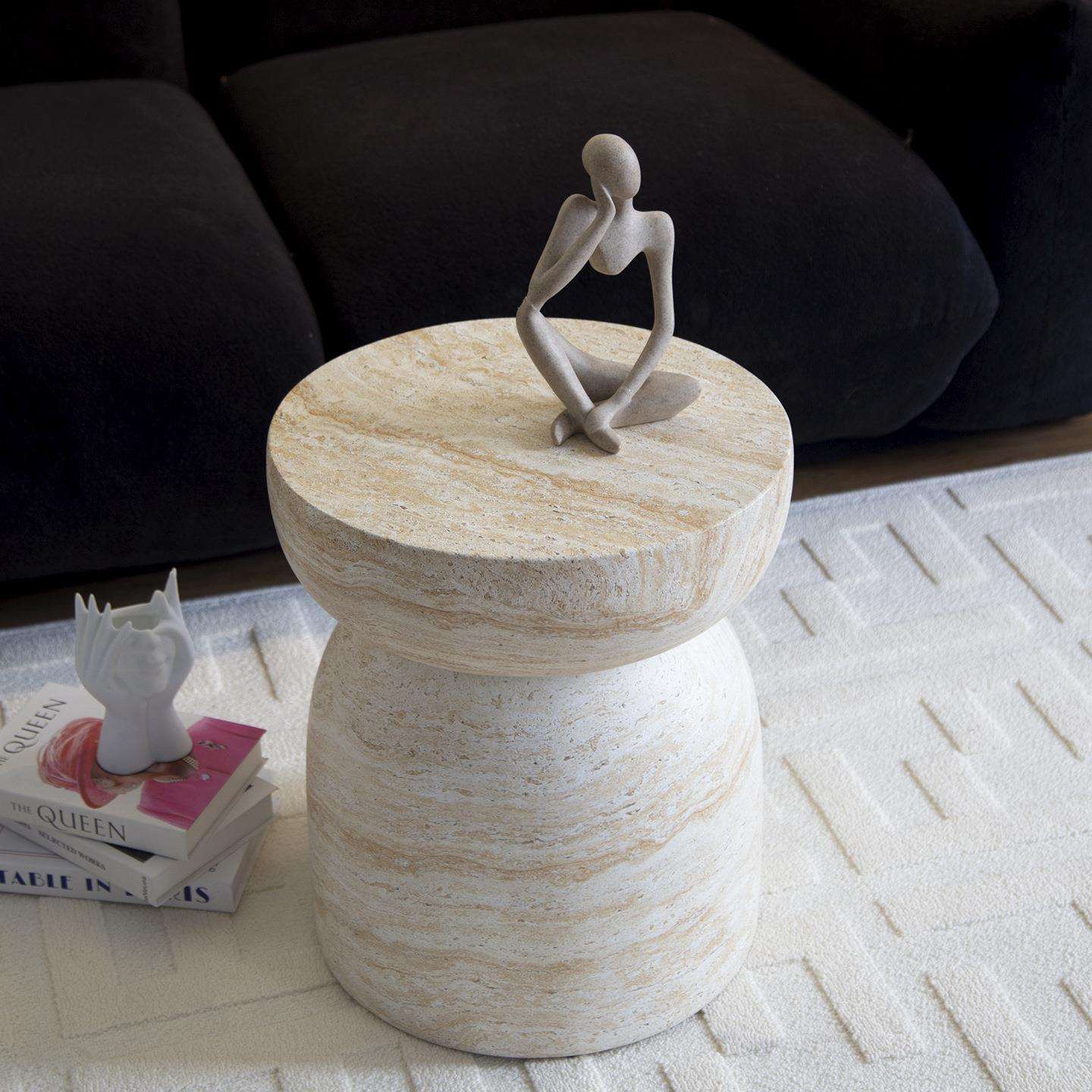 中古风镁泥仿洞石边几民宿酒店设计师茶几咖啡馆售楼厅创意小圆桌