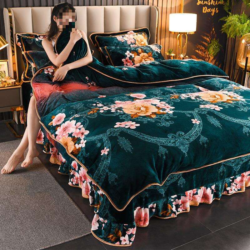 加厚保暖法兰绒四件套双面绒金貂绒被套珊瑚绒三件套床裙床上用品