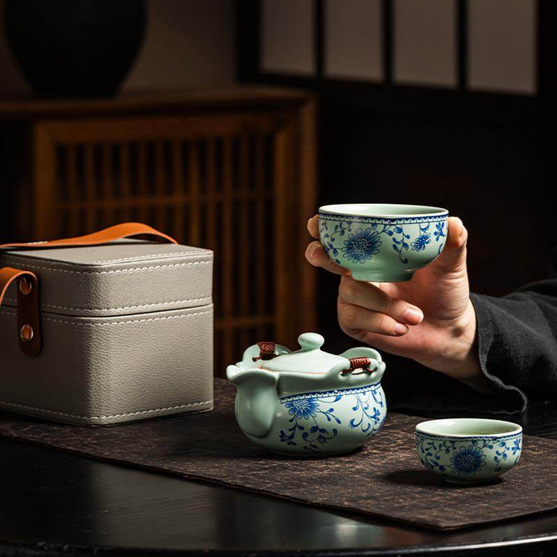 便携式旅行茶具小套装青花汝窑快客杯一壶二杯户外露营旅游泡茶壶,鲜花速递/花卉仿真/绿植园艺,割草机/草坪机,淘宝优惠券,粉丝福利购,淘宝优惠卷
