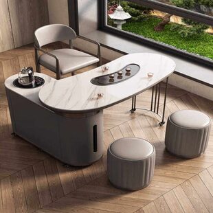 桌茶桌椅组合板岩旋转阳台新款小型网红茶台可移动2024现代茶桌