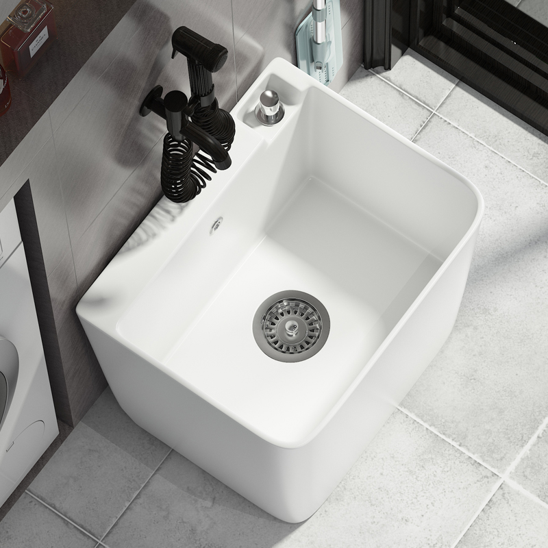 家用陶瓷b洗拖把池阳台落地式侧排拖布池卫生间室外洗地墩布盆小