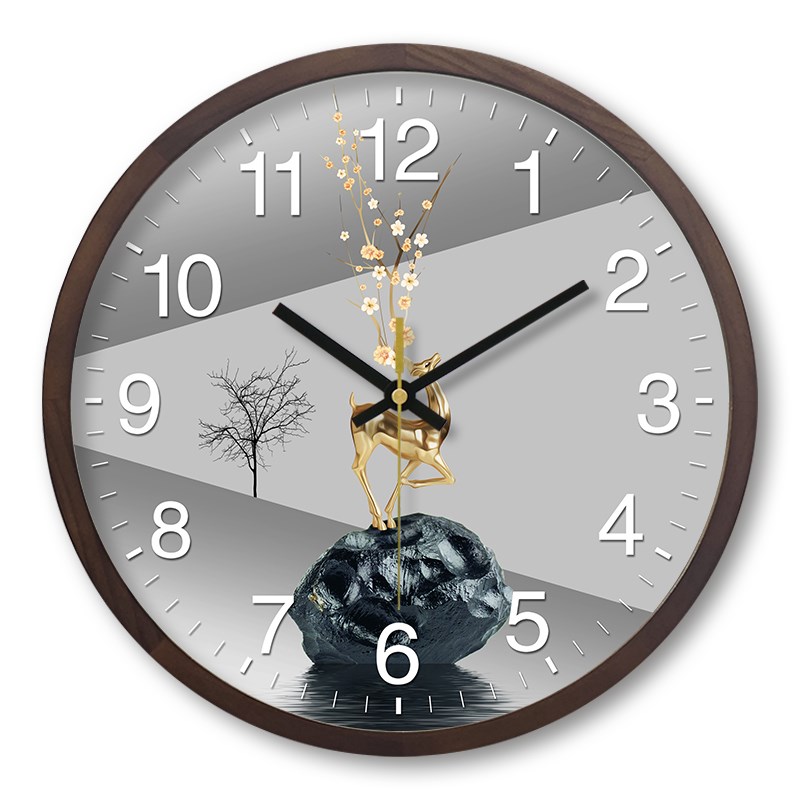 钟表实木挂钟客厅家用电子时钟万年静G音新中式现代简约创意石英