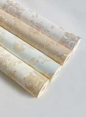 浅黄色欧式3Dh立体浮雕花纹墙纸温馨卧室客厅餐厅电视背景墙壁纸