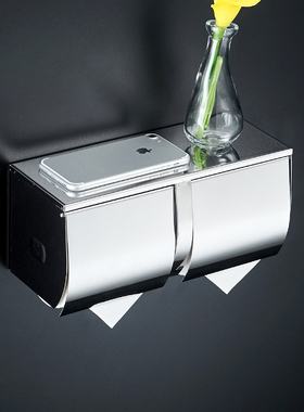 304不锈钢纸巾盒双p厕纸盒厕所抽纸盒卫生间酒店放双卷纸架免打孔