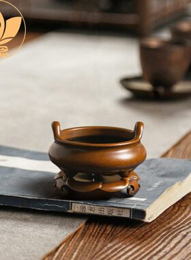 堂苏工耳套熏香炉家铜炉铜套炉名庆松冲足胡庆松制炉复古三紫