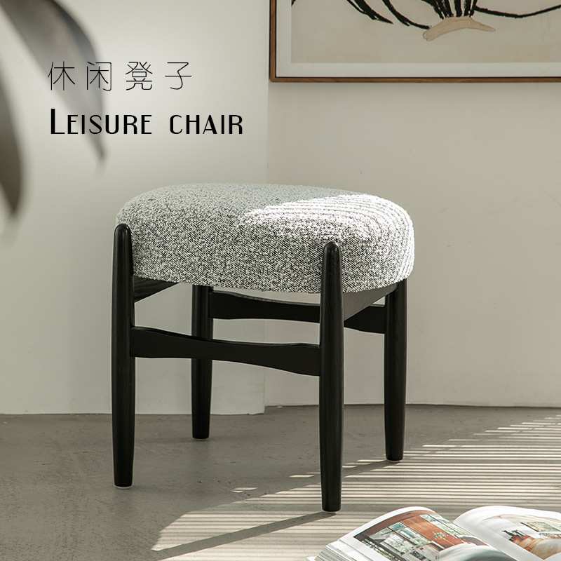 中古实木软包梳妆凳北欧简约家用化妆凳棉麻布艺门口小户型换鞋凳