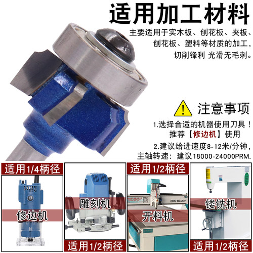 木工四刃PVC封边条修边倒角刀手提电动修边机圆角铣刀R1R2R3刀具
