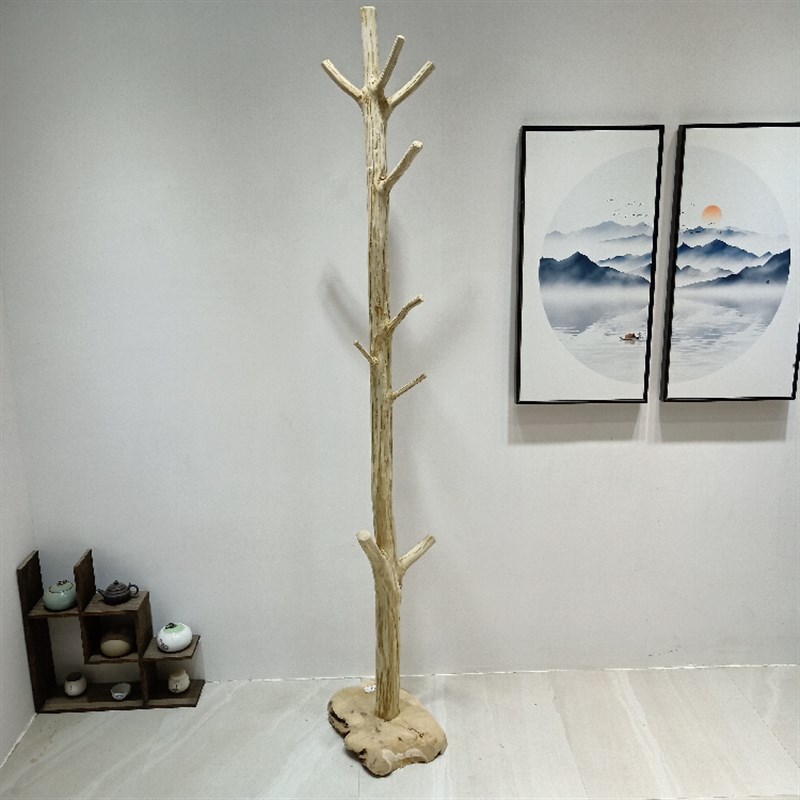 实木根雕衣帽架落地家用挂衣架卧室置物架房间单杆原木架简约特价