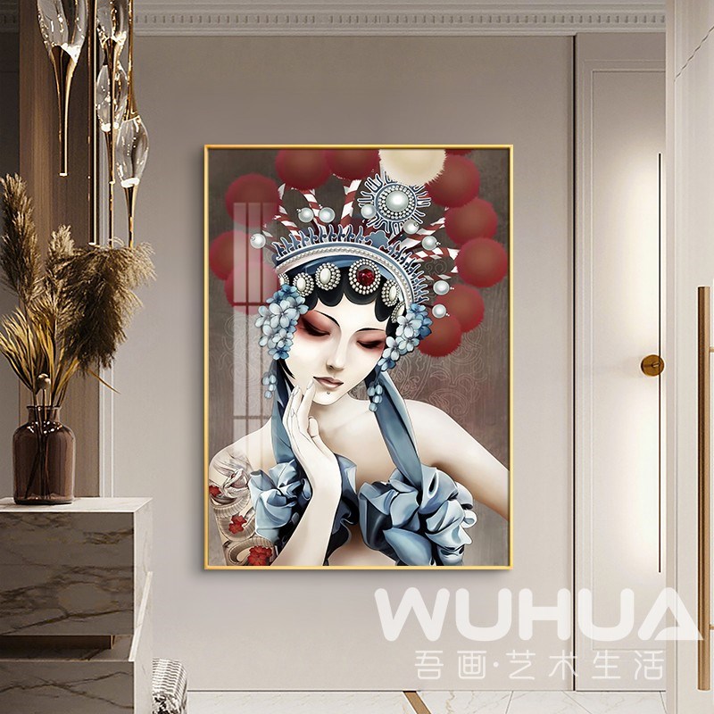 新中式京剧人物玄关装饰画餐厅火锅店国粹脸谱墙壁画客厅进门挂画图片
