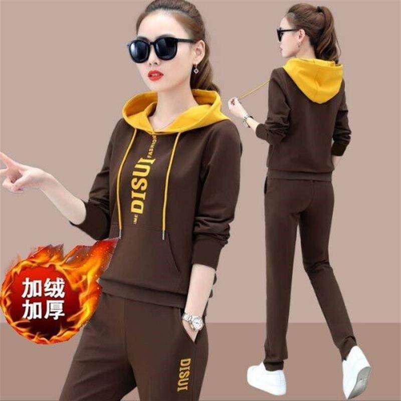 374#休闲运动服套装女秋冬季2025新款宽松连帽加厚加绒卫衣两件套