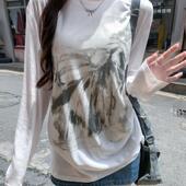 长袖 882 T恤女微透印花 100棉 2025秋装 实拍 26支纯棉