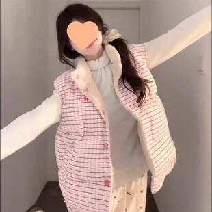 羊羔绒秋冬季无袖棉服马甲女双面宽松棉衣2025新款加厚小个子外套