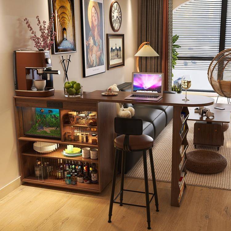 全实木吧台桌家用休闲折叠伸缩吧台柜沙发边隔断柜小户型日式岛台