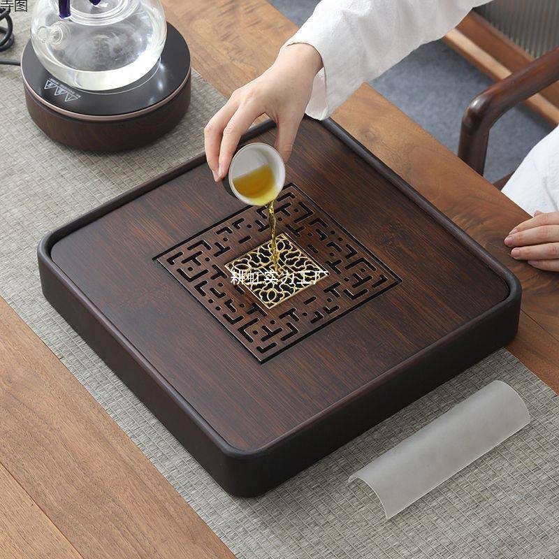 简易托盘实木茶具储水式小茶台竹四方形茶盘家用干泡小型排水两用
