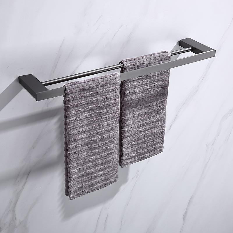 浴室毛巾架打孔式壁挂卫生间家用厕所黑色挂钩晾挂双杆挂架GJ2215