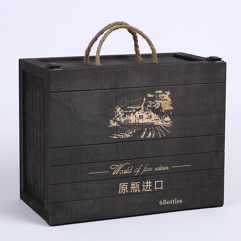 红酒礼盒包装盒h六支红酒木盒 高档红酒葡萄酒盒实木箱子6支红酒
