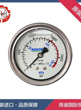 REHOBOT进口压力表TX104耐震压力表0-160MPA高压耐震压力表