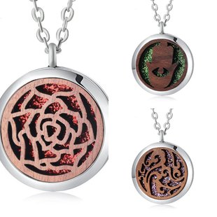 热销神之眼心形木头纹香薰饰品项链精油扩香器高品质香水小盒吊坠