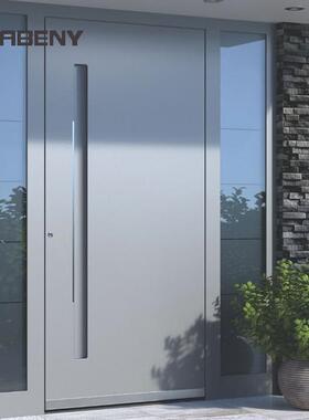 佛山工厂不锈钢入户门铸铝门暗把手灰色金属大门左右固定玻璃