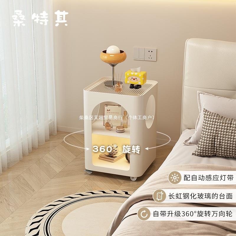 床头窄小小边几风桌子卧室奶油小型家用边柜床头柜简约现代铁艺床