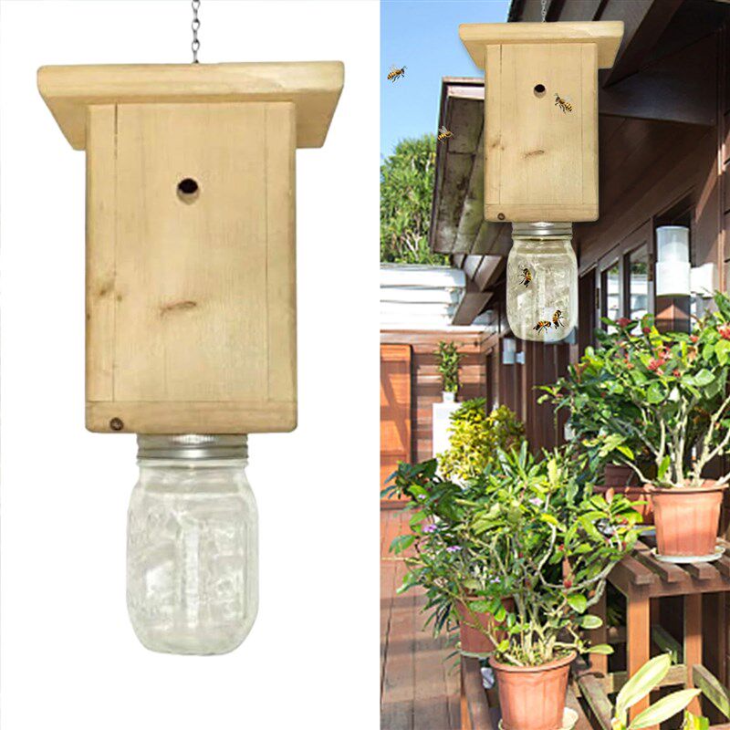 黄蜂蜜蜂诱捕器木制飞虫蜜蜂诱捕器 Wooden Carpenter Bee Trap