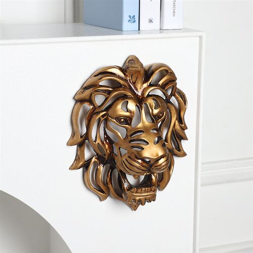 狮子头挂壁雕塑树脂工艺品Lion Head Wall Mounted Art玄关墙装饰