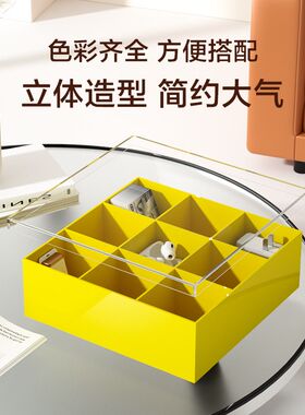 亚克力九宫格收纳盒透明彩色格子展示盒印章珠子分格盘耳钉饰品盒